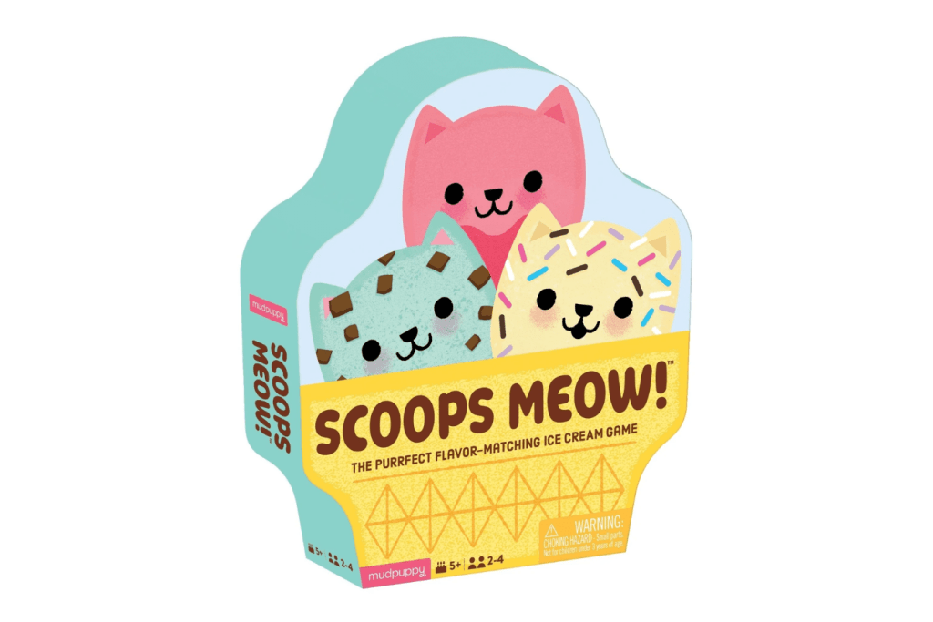 Scoops Meow! Game, Mudpuppy, colour matching games, pattern recognition games, memory games, concentration games, best board games for kids, The Montessori Room, Toronto, Ontario, Canada. 