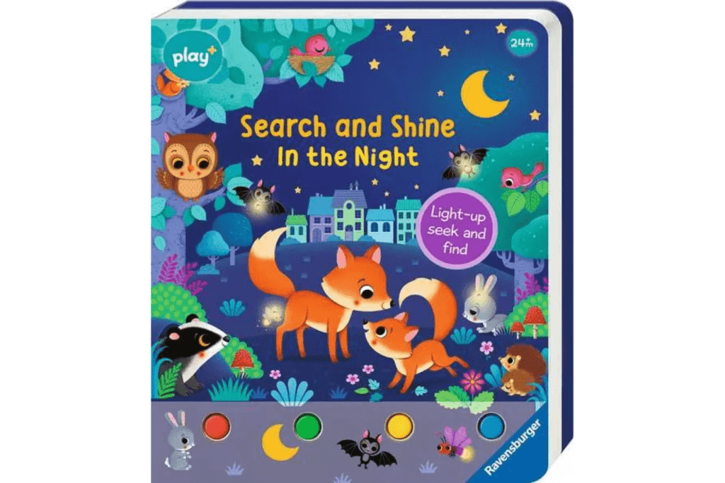 Search and Shine: In the Night Book, Ravensburger, interactive books for toddlers, search and find book for toddlers, travel toys for toddlers, best gifts for toddlers, The Montessori Room, Toronto, Ontario, Canada. 