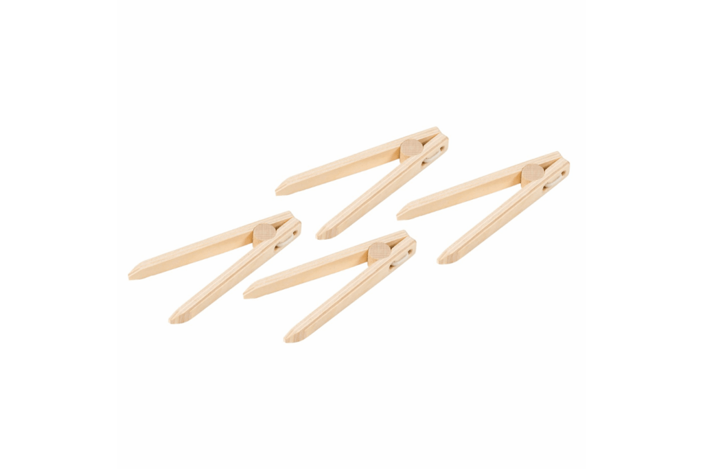 Set of 4 Wooden Tweezers, Educo, tools for transfer activities, The Montessori Room, Toronto, Ontario, Canada. 