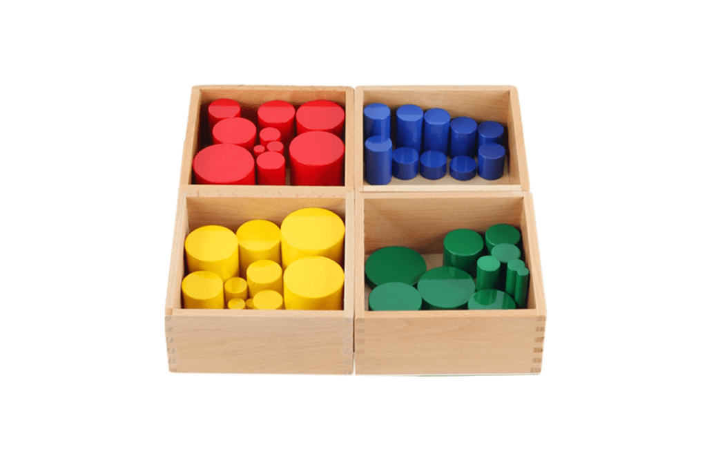 Set of Knobless Cylinders, Montessori materials, Casa materials, Primary materials, Montessori sensorial materials, budget-friendly Montessori materials, Montessori classroom packages, The Montessori Room, Toronto, Ontario, Canada. 