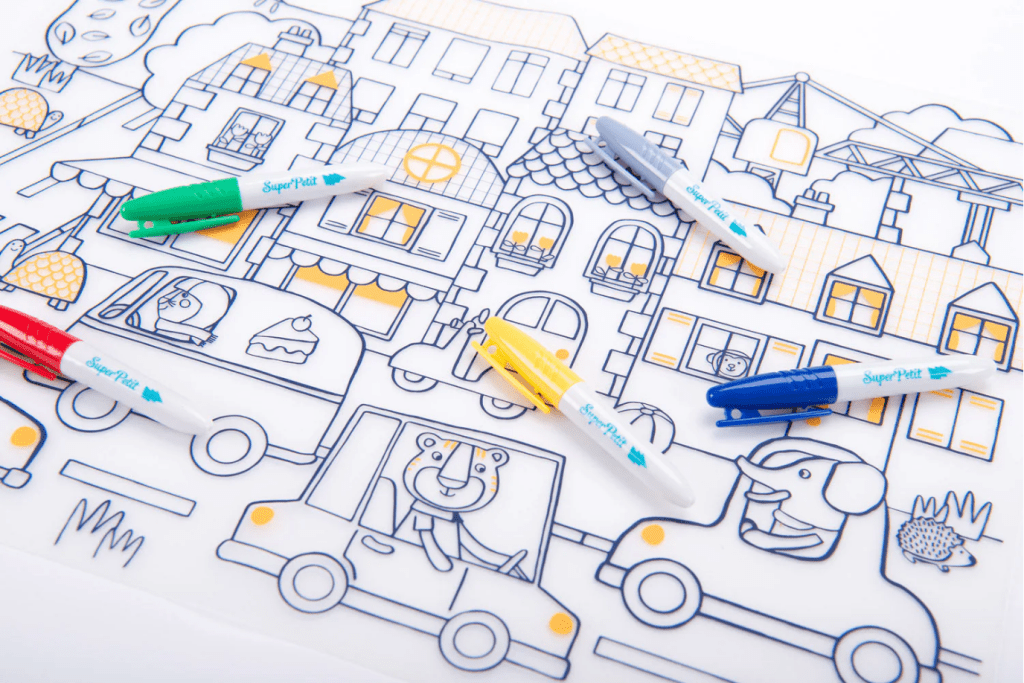 Silicone Washable Colouring Placemat (incl. 5 erasable felt pens)