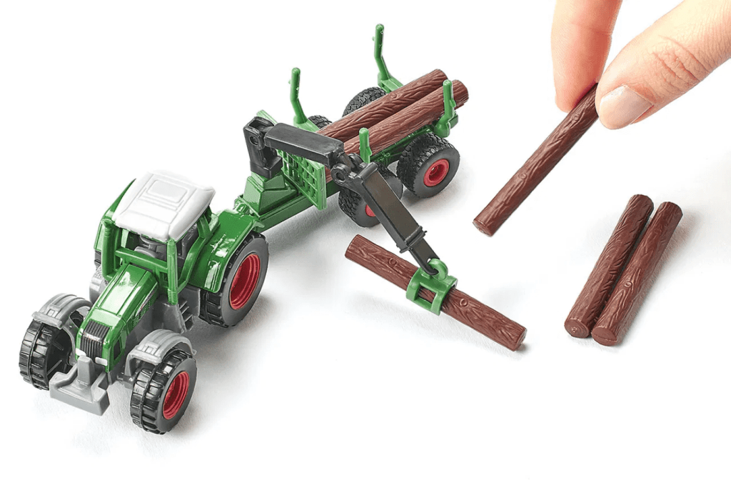 Small Diecast Tractor With Forestry Trailer