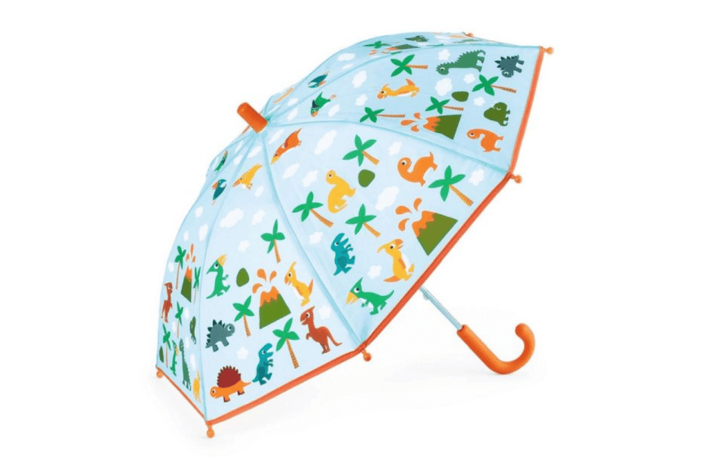 Children's umbrella by Djeco with dinosaur pattern on a white background