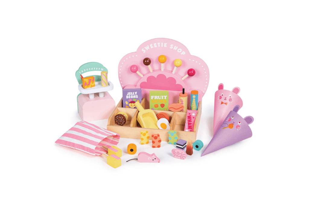 Tenderleaf Sweetie Pic'n'Mix Shop, wooden pretend play toys, pretend candy shop, best pretend play toys, high quality pretend play toys, The Montessori Room, Toronto, Ontario, Canada. 