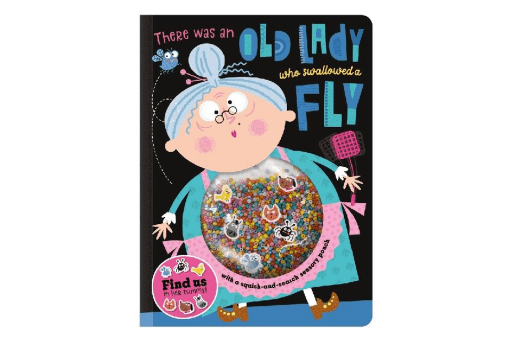There Was An Old Lady Who Swallowed a Fly - Search and Find Board Book, search and find books for kids, search and find books for little kids, search and find in the beads, Toronto, Canada