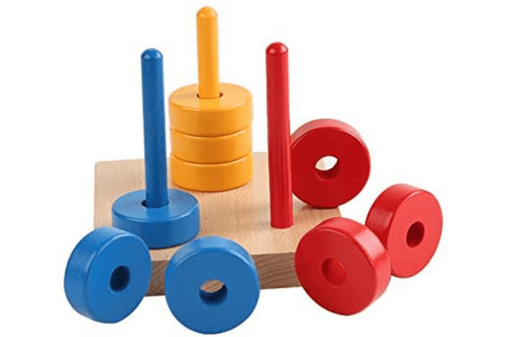 Three Pegs with Small Rings