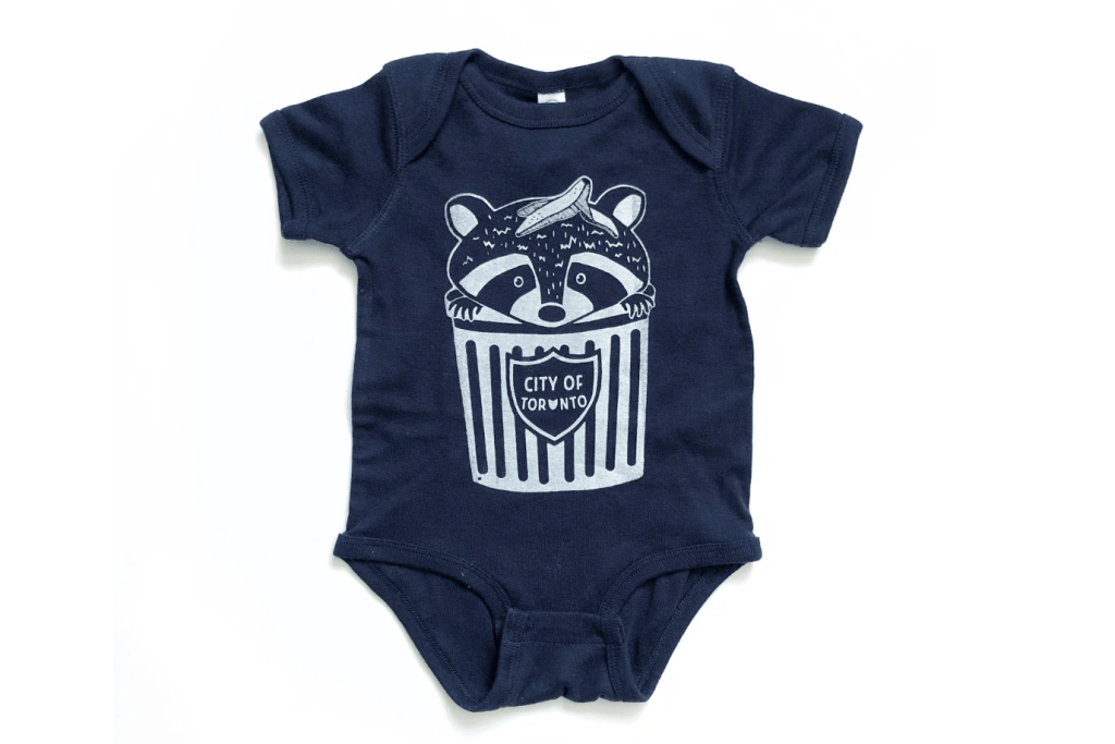 Crywolf Baby Toronto Trash Panda Raccoon Onesie, crywolf in store, Toronto baby onesies, raccoon onesie for babies, Toronto baby onesie, city of Toronto baby onesie