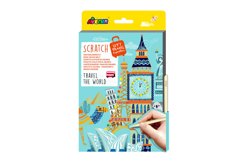 Avenir Travel The World Scratch Book, scratch art books, travel activities for kids, best travel activities for kids, art kits for kids, scratch books Toronto, Canada