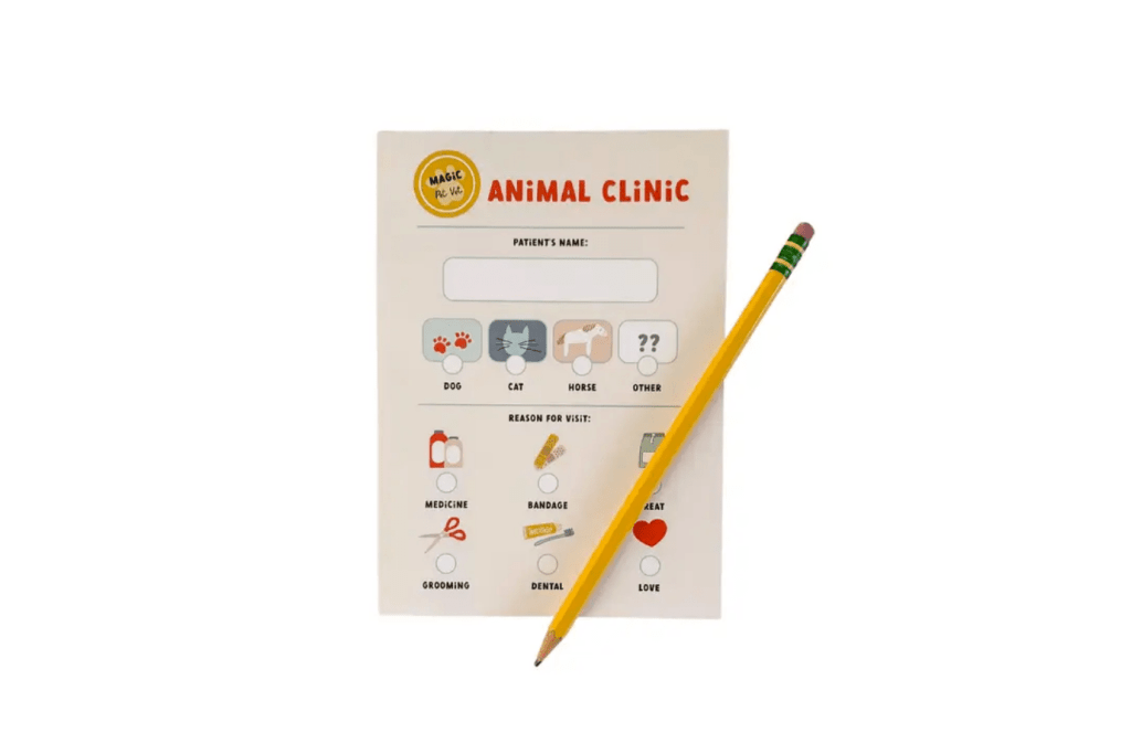 Vet Pretend Notepad, MagicPlaybook, pretend play accessories, imaginative play accessories, pretend veterinarian&#39;s office, pretend animal clinic, best toys for children who like pretend play, The Montessori Room, Toronto, Ontario, Canada, stocking stuffers, loot bag ideas.