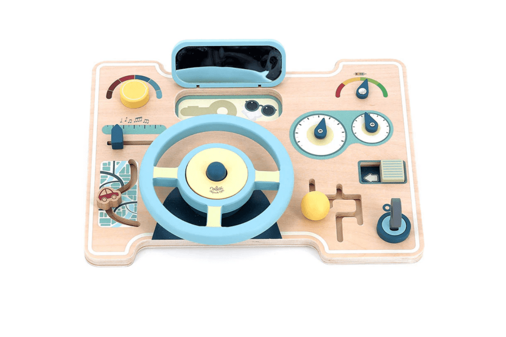 Vilac Car Busy Board, busy board for toddlers, car busy board, activity table for toddlers, acitvity table for one year old, small activity table for kids, portable activity table for children, Toronto, Canada