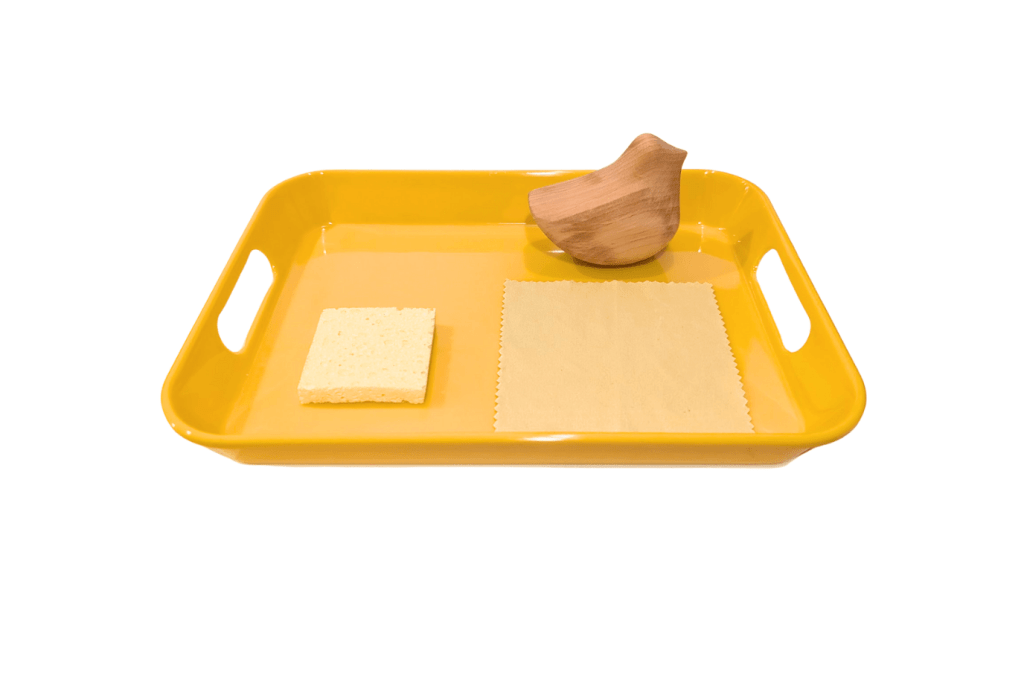 Wood Polishing Set, Montessori practical life activities, Montessori classroom materials, Montessori casa materials, Montessori toddler materials, complete activity set ups Montessori, The Montessori Room, Toronto, Ontario, Canada, Montessori classroom packages, 
