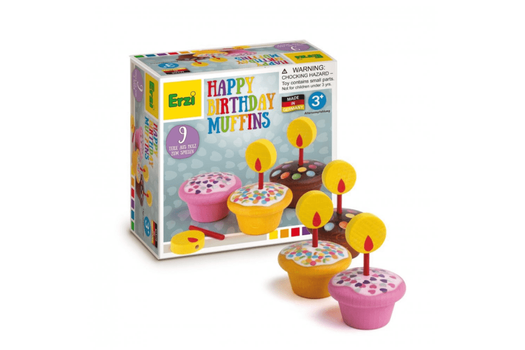 Wooden Birthday Cupcakes, Baked - Happy Birthday Muffins By Erzi, Erzi wooden food, pretend food, wooden play food, wooden play deserts, Toronto, Canada