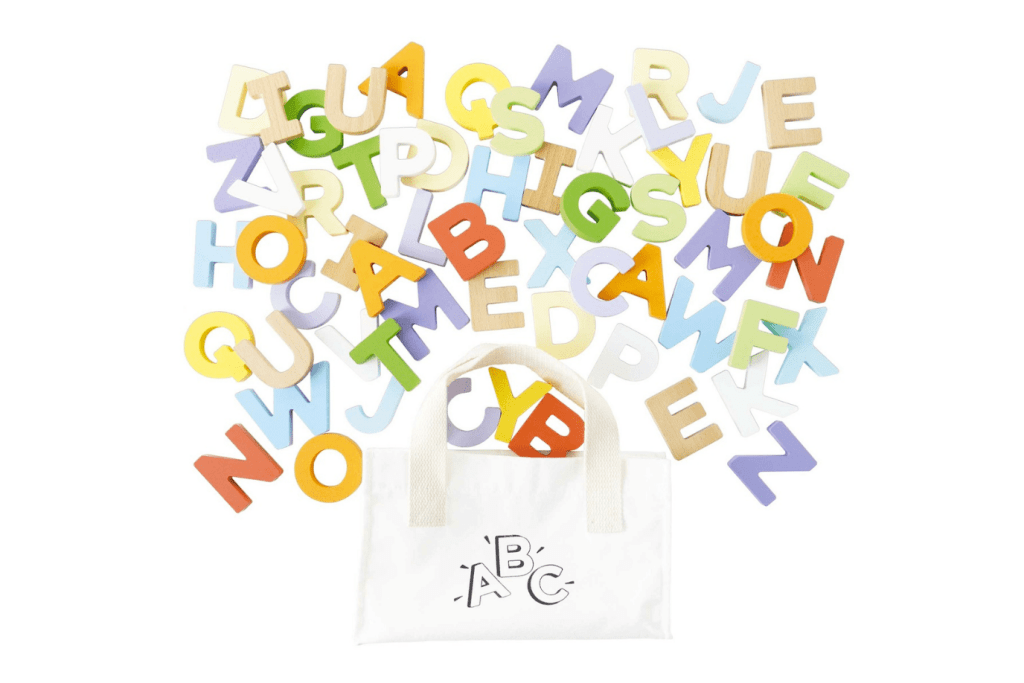 Baby and Toddler - Wooden Letters &amp; Bag By Le Toy Van, individual letters, letter puzzle, loose letters for activities, uppercase letters for learning, Toronto, Canada