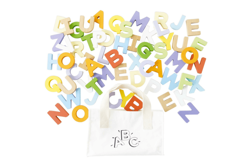 Baby and Toddler - Wooden Letters & Bag By Le Toy Van, individual letters, letter puzzle, loose letters for activities, uppercase letters for learning, Toronto, Canada