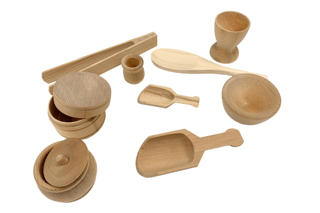 Montessori Wooden Sensory Bin Tool Kit - The Montessori Room, wooden sensory bin tools, loose parts tools, Toronto, Ontario, Canada