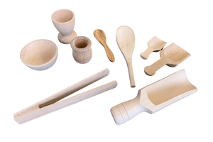 Montessori Wooden Sensory Bin Tool Kit - The Montessori Room, wooden sensory bin tools, loose parts tools, Toronto, Ontario, Canada