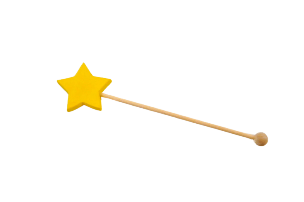 LE TRUSQUIN, LA BOUTIQUE À BOIS Magic Wand, wooden wand, wooden star wand, wooden magic wand, yellow star wand, made in canada toys, Toronto, Canada
