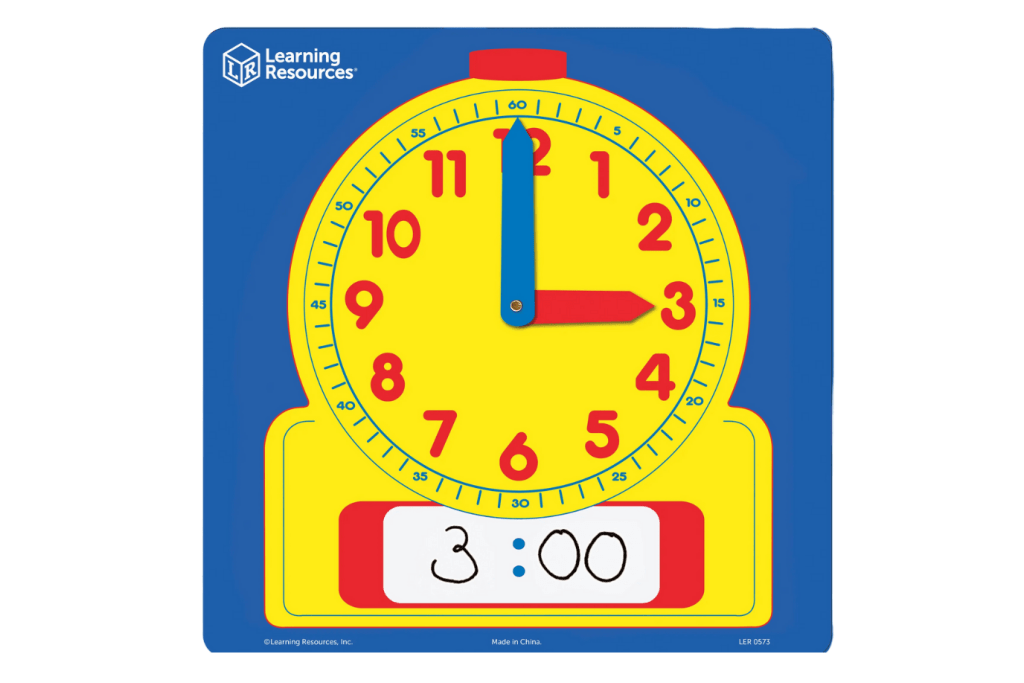 Learning Resources Write & Wipe Demonstration Clock, learn how to tell time, teach kids how to tell time, learning clock for kids, teaching clock for kids, Toronto, Canada