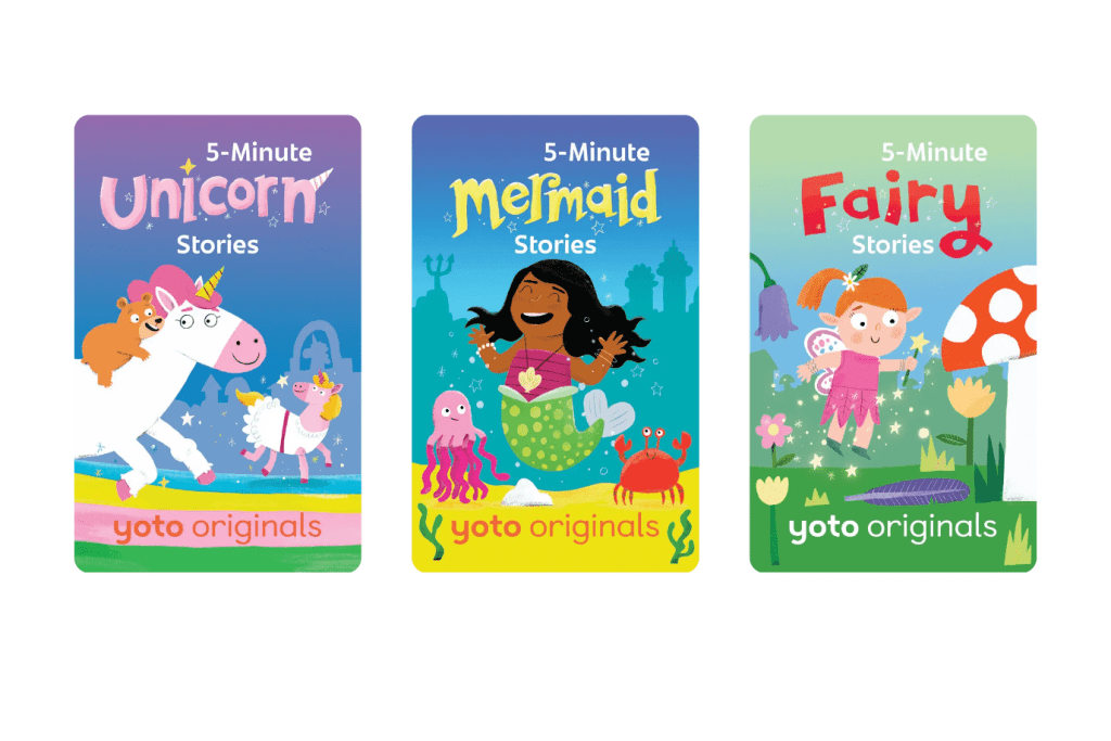 Yoto Card Pack: 5-Minute Magical Stories Pack (3 Cards), 5-Minute Unicorn Stories, 5-Minute Mermaid Stories, 5-Minute Fairy Stories, Yoto cards Toronto, Yoto cards in store, The Montessori Room, Toronto, Ontario, Canada. 