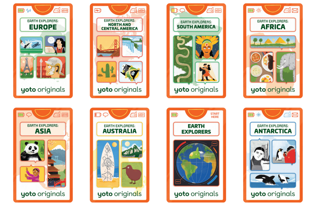 Yoto Card Pack: Earth Explorers (8 Cards), yoto cards for 6 to 12 year olds, yoto player, yoto cards Toronto, yoto cards in store, yoto cards GTA, The Montessori Room, Toronto, Ontario, Canada. 
