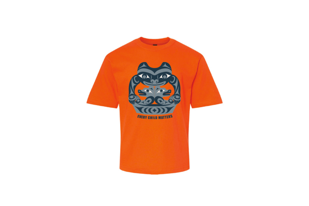 Youth T-Shirt - Every Child Matters - The Journey, Native Northwest, Orange Shirt Day T-Shirt, National Day for Truth and Reconciliation, Orange Shirt by Indigenous Artist, Authentic Orange Shirt, The Montessori Room, Toronto, Ontario, Canada.