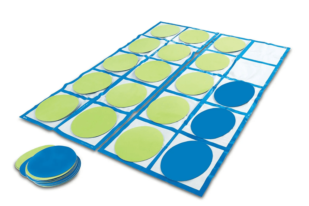 10 Frame Floor Mat Activity Set, Learning Resources, Montessori math, Visual, Tactile, and Kinesthetic learning, The Montessori Room, Toronto, Ontario, Canada, learning to count, 1 to 1 correspondence, adding and substraction.