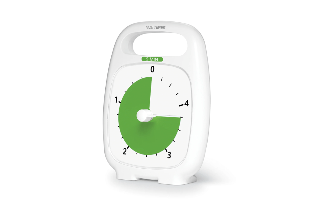 5 Minute Visual Timer by Time Timer Plus, Toronto, Ontario, Canada.  The Montessori Room.  Visual aids for children, help with transitions, visual cues in classroom, classroom management, daily routine, home routine, toddlers, learning to tell time, preschool, time management, The Play Kits by Lovevery, Lovevery, Montessori toy subscription, buy Lovevery item individually, Lovevery Canada, Lovevery in store, The Investigator Play Kit 31 - 33 Months