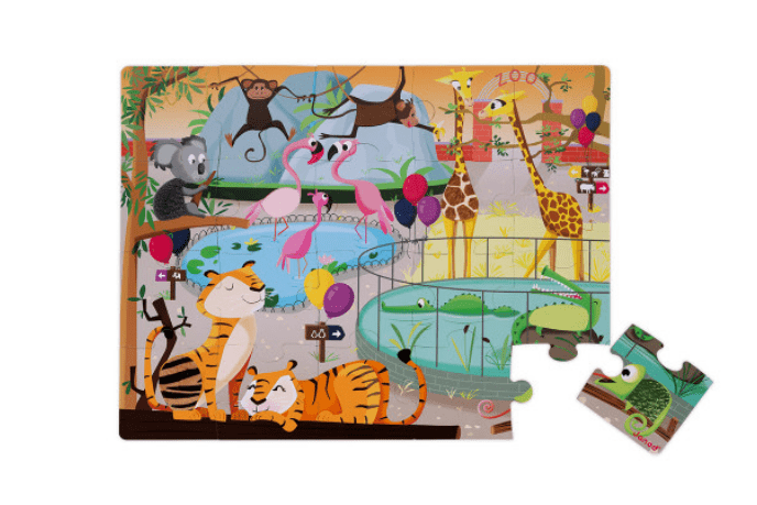 A Day At The Zoo Tactile Puzzle (20 pcs) - The Montessori Room, Toronto, Ontario, Canada, Janod, puzzles, A day at the zoo, animal puzzles, tactile puzzles, puzzles with textured pieces, sense of touch, puzzles for 2 year olds, puzzles for 3 year olds, best puzzles for kids