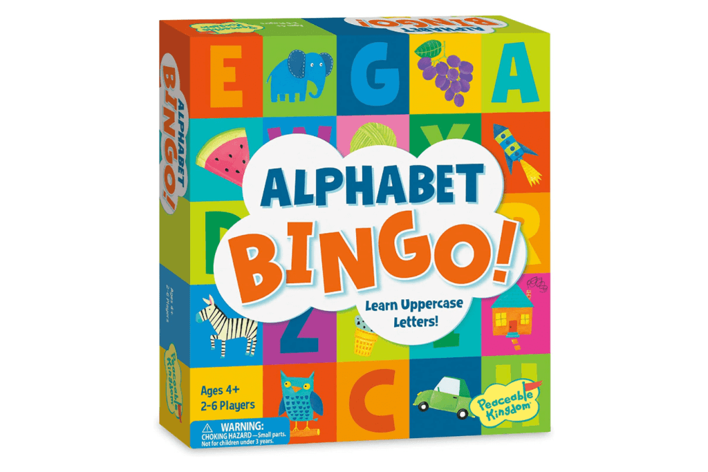 Alphabet Bingo Board Game, Peaceable Kingdom, Letter games for kids, alphabet games for children, make letter learning fun, reading game, reading activities for kids, alphabet activities, Toronto, Canada