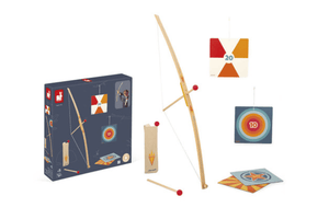 Archery Set, Janod, Janod archery set, active toys, imaginative toys, Robin Hood toys, bow and arrow for kids, archery set for kids, best toys for 5 year olds, best gift for 5 year old, The Montessori Room, Toronto, Ontario, Canada