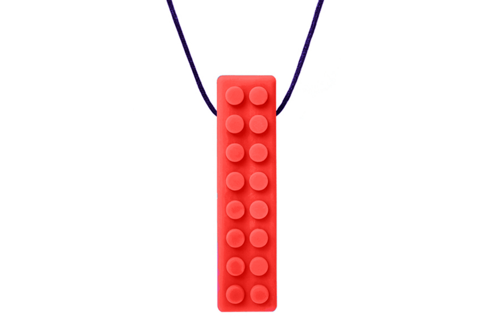 ARK's Brick Stick® Textured Chew Necklace, various colours and toughness levels, oral fidget, self-regulation tools, oral motor therapy tools, Chewlery, 5 years and up, The Montessori Room, Toronto, Ontario, Canada.