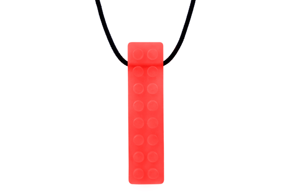 ARK's Brick Stick® Textured Chew Necklace, various colours and toughness levels, oral fidget, self-regulation tools, oral motor therapy tools, Chewlery, 5 years and up, The Montessori Room, Toronto, Ontario, Canada.