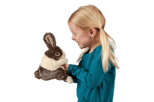 Baby Dutch Rabbit by Folkmanis Puppets, language tools, easter gifts for 3 year old, easter gifts for 4 year old, easter gifts for 5 year old, easter gifts for 6 year old, circle time props, bunny puppet, imaginative toys, creative toys.