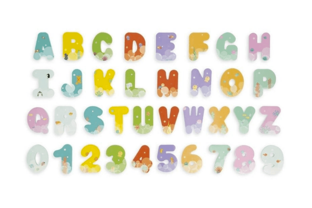 BATH TIME LETTERS AND NUMBERS, Janod, foam letters and numbers for kids, bath toys for kids, toddlers, Toronto, Canada, best bath toys