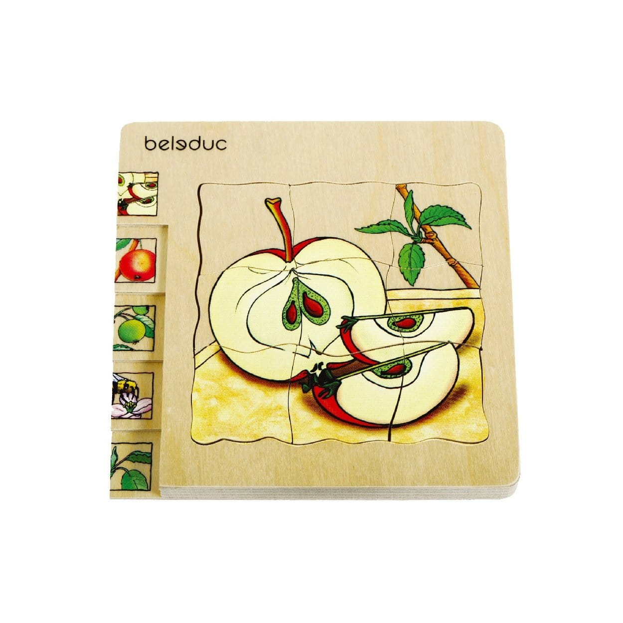 Beleduc Layer Puzzle - Lifecycle of an Apple - The Montessori Room Build vocabulary and language skills by identifying and naming parts of the plant and apple, while learning about the growth process of fruits. Features 5 puzzles in 1, each layered on the next., Toronto, Ontario, Canada