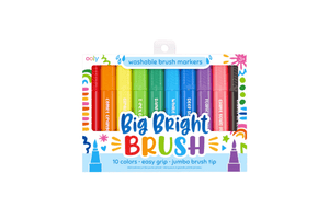 Big Bright Brush Markers (set of 10) by Ooly, washable brush markers, chunky barrels for small hands, easy grip, jumbo brush tip, vibrant colours, 3 years and up, art supplies for kids, art supplies for children, gift for little artists, develop creativity, The Montessori Room, Toronto, Ontario, Canada. 