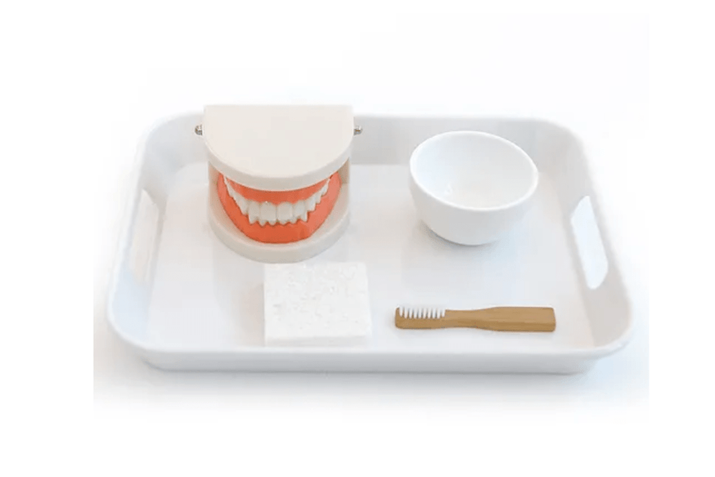 Brushing Teeth Activity Set, learning practical life skills, learning how to brush teeth, learning the importance of dental hygiene, develop independence, The Montessori Room, Toronto, Ontario. 
