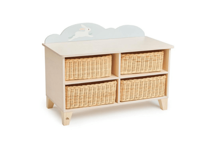 Bunny Storage Unit - The Montessori Room, Toronto, Ontario, Canada, Tender Leaf Toys, storage unit, wicker baskets storage unit, nursery furniture, Montessori furniture, good quality children&#39;s furniture, nursery decor, children&#39;s bedroom decor