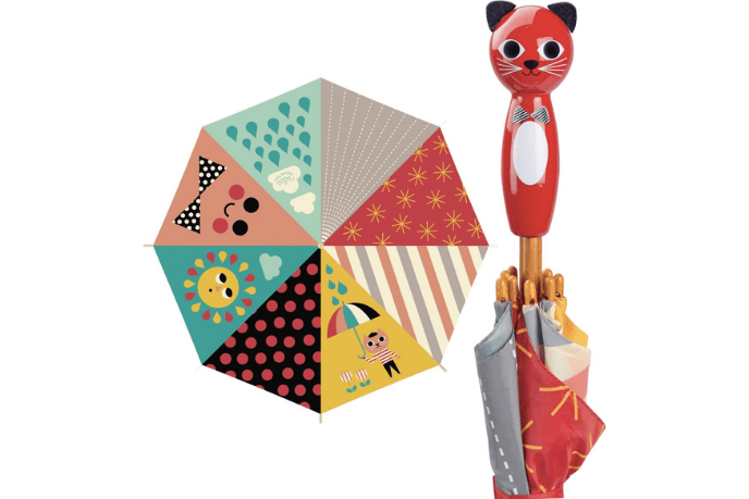 Cat umbrella with artwork by Ingela P. Arrhenius - The Montessori Room, Toronto, Ontario, Canada, children&#39;s umbrella, fun umbrella for kids, beautiful umbrella, outdoor toys, outdoor tools, spring toys, summer toys, cat umbrella, animal print umbrella