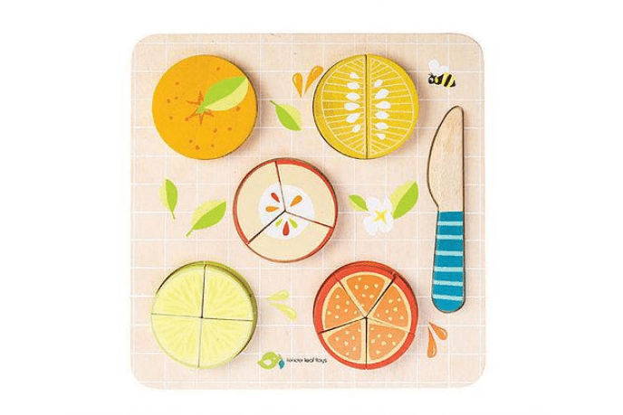 Citrus Fractions Board - The Montessori Room, Toronto, Ontario, Canada, wooden puzzle, educational puzzle, puzzle that teaches fractions, math puzzles, math toys, educational toys, Tender Leaf Toys