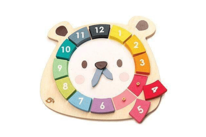Colourful Bear Clock - The Montessori Room, Toronto, Ontario, Canada, Tender Leaf Toys, clock toys, wooden clock, toys that teach time, math toys, numbers toys, educational toys, sequencing toys