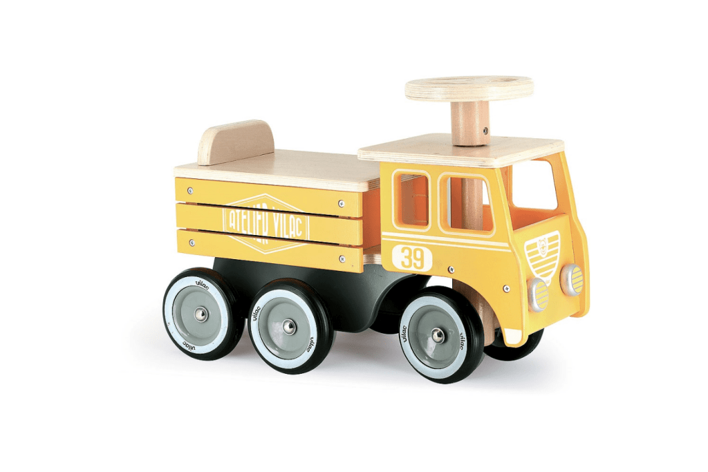 Construction truck ride on, wooden ride on, ride ons for kids, ride ons for one year olds, best ride ons for toddlers, best first birthday gifts, best gifts for one year olds, Toronto, Canada, wooden toys Canada