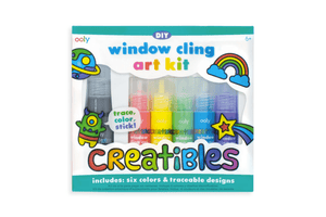 Creatibles D.I.Y. Window Cling Art Kit by Ooly, 6 years and up, 5 bottles of Brightly Coloured Paint Gel, 1 Bottle of Black paint Gel (a bigger bottle because this is used for your outlines), 2 Reusable Backing Films (you can use over & over again), 1 Glue Stick, 1 Extra bottle tip, 14 traceable design templates, art supplies for kids, best art supplies for kids, gifts for children who love art and creativity, The Montessori Room, Toronto, Ontario, Canada. 