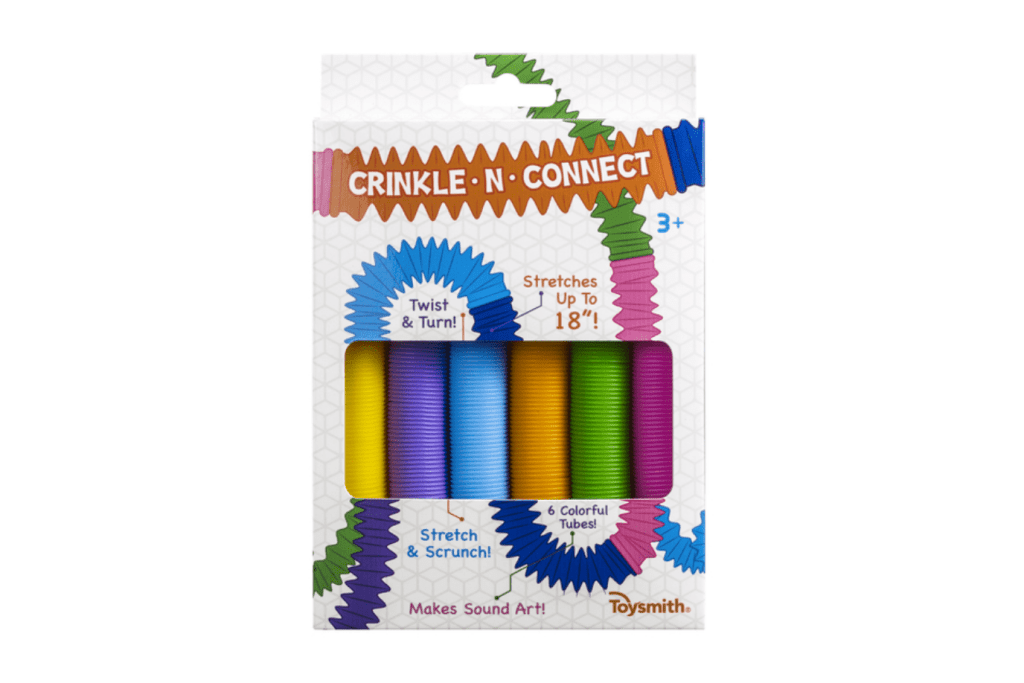 Crinkle sensory tubes, crinkle sound tubes, fidget toys, sensory toys, crinkle n' connect toysmith, crinkle tubes, accordian tubes that make noise, Toronto, Canada