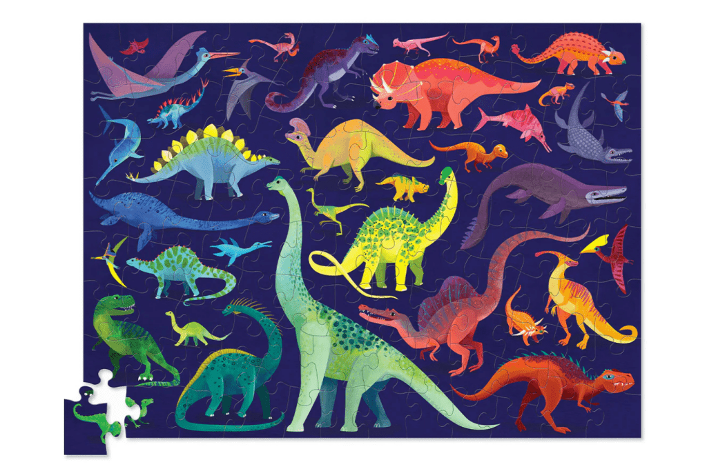 Crocodile creek 100-PC puzzle 36/DINO WORLD (40545), dino puzzle, puzzles for 5 year olds, dinosaur puzzles for kids, best jigsaw puzzles for kids, best tabletop puzzles for kids, educational gifts for children, Toronto, Canada