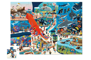 Crocodile Creek Day At The Aquarium Puzzle, 48 piece jigsaw puzzle, recommended for age 4 to 6, fun for the whole family, richly detailed, great for developing fine motor skills, hand-eye coordination and problem-solving skills, The Montessori Room, Toronto, Ontario, Canada. 