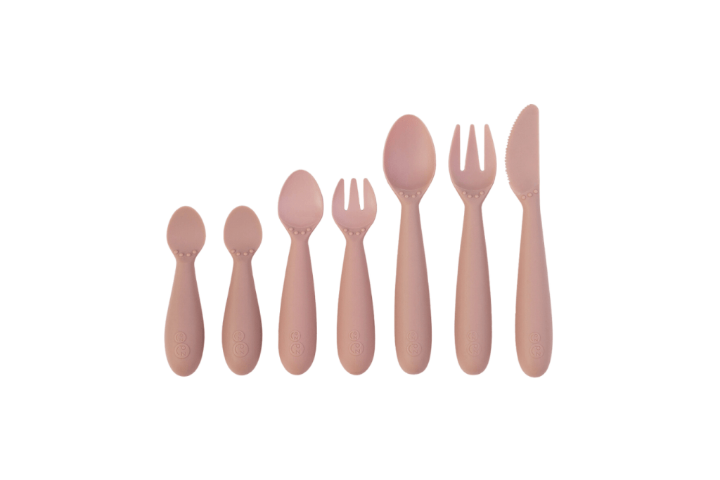 Developmental Utensil Set, ezpz, silicone utensils, utensils for infants and toddlers, Blush, The Montessori Room, Toronto, Ontario, Canada.