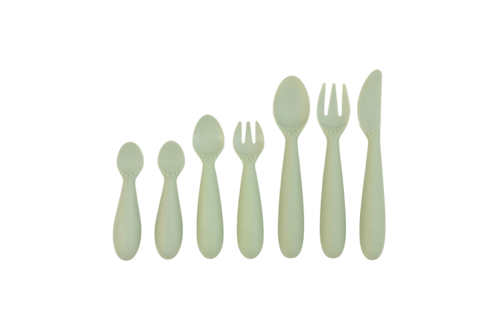 Developmental Utensil Set, ezpz, silicone utensils, utensils for infants and toddlers, Sage, The Montessori Room, Toronto, Ontario, Canada.