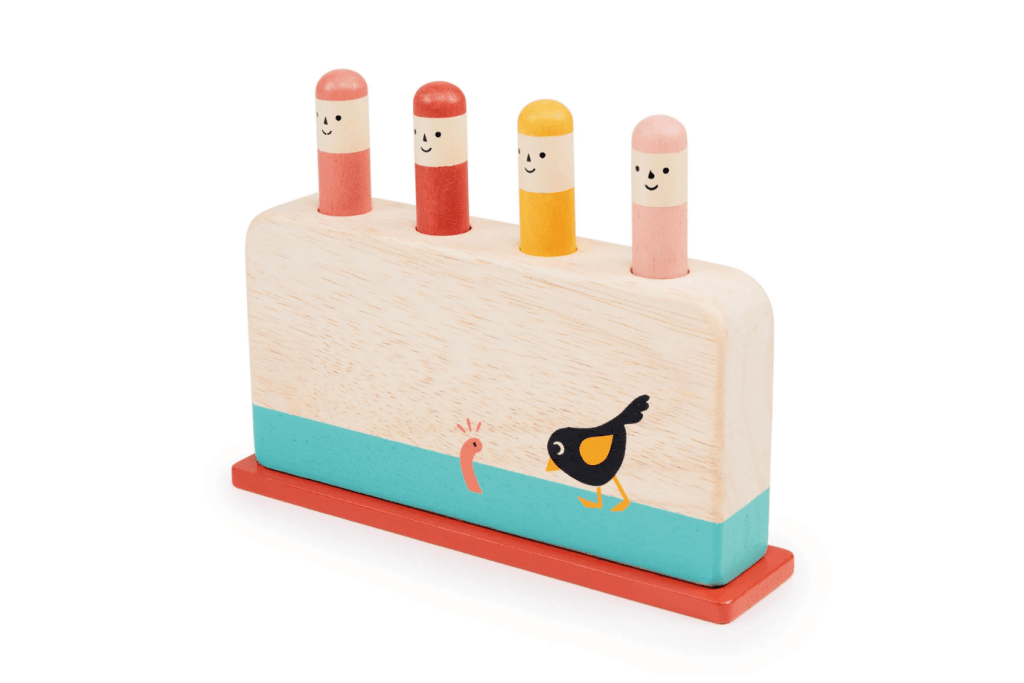 Early Bird Pop Up Toy by Mentari, 18 months and up, wooden toys for toddlers, cause and effect toys for toddlers, fine motor toys for toddlers, The Montessori Room, Toronto, Ontario, Canada, Galt Pop Up