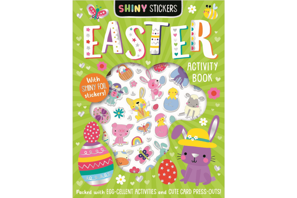 Easter Activity Book, Shiny Stickers, puzzles, colouring sheets, games, 4 years and up, Easter gifts for kids, The Montessori Room, Toronto, Ontario, Canada. 